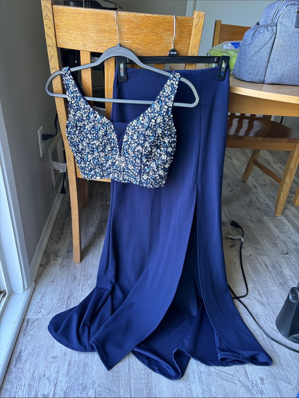 Navy Embellished Two-Piece Prom Dress